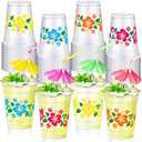 48 Set 12 oz Hawaiian Plastic Cups with Umbrella Straws Hibiscus Disposable Drinking Cups for Beach Hawaiian Luau Party Supplies Drinkware Decorations