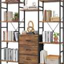 Triple Bookshelf with 3 Fabric Drawers, 4-Tier Book Shelf and 10 Display Shelves, Industrial Large Bookcase for Home & Office, Rustic Brown, 47'' Wide