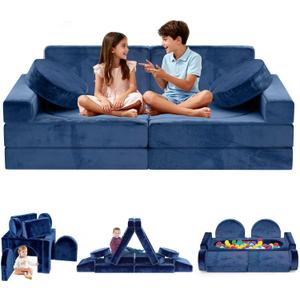 12pcs Modular Kids Play Couch, Convertible Toddler Sectional Sofa CPC Certified, Washable, Durable Foam Floor Cushion for Kids Playroom (Play Fort/Castle), 26.38"D x 52.76"W x 7.88"H