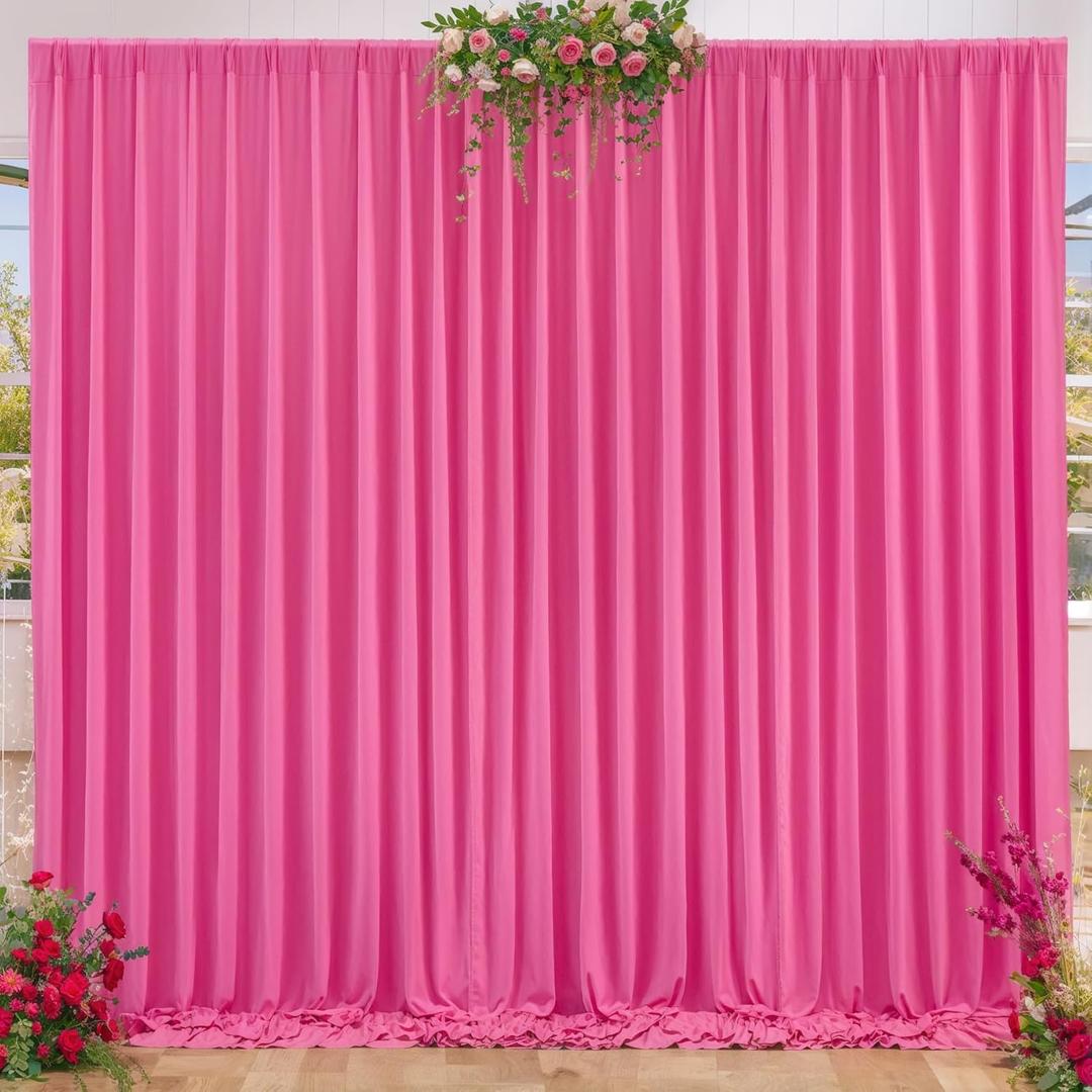 8 x 10ft Hot Pink Backdrop Curtains for Party Wedding Photo Background Curtains Wrinkle Free Drapes for Backdrop Long Curtain for Bridal Shower Valentine's Day Birthday Baby Shower, 2 Panels