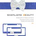 Car Rhinestone License Plate Frame,Bling License Plate Frame,Cute Girly Car Accessories,Shiny Rhinestones Premium Licenses Plates Holder with Mounting Bolts,Fits Cars,SUVs (Dark Blue&White) (2pcs)