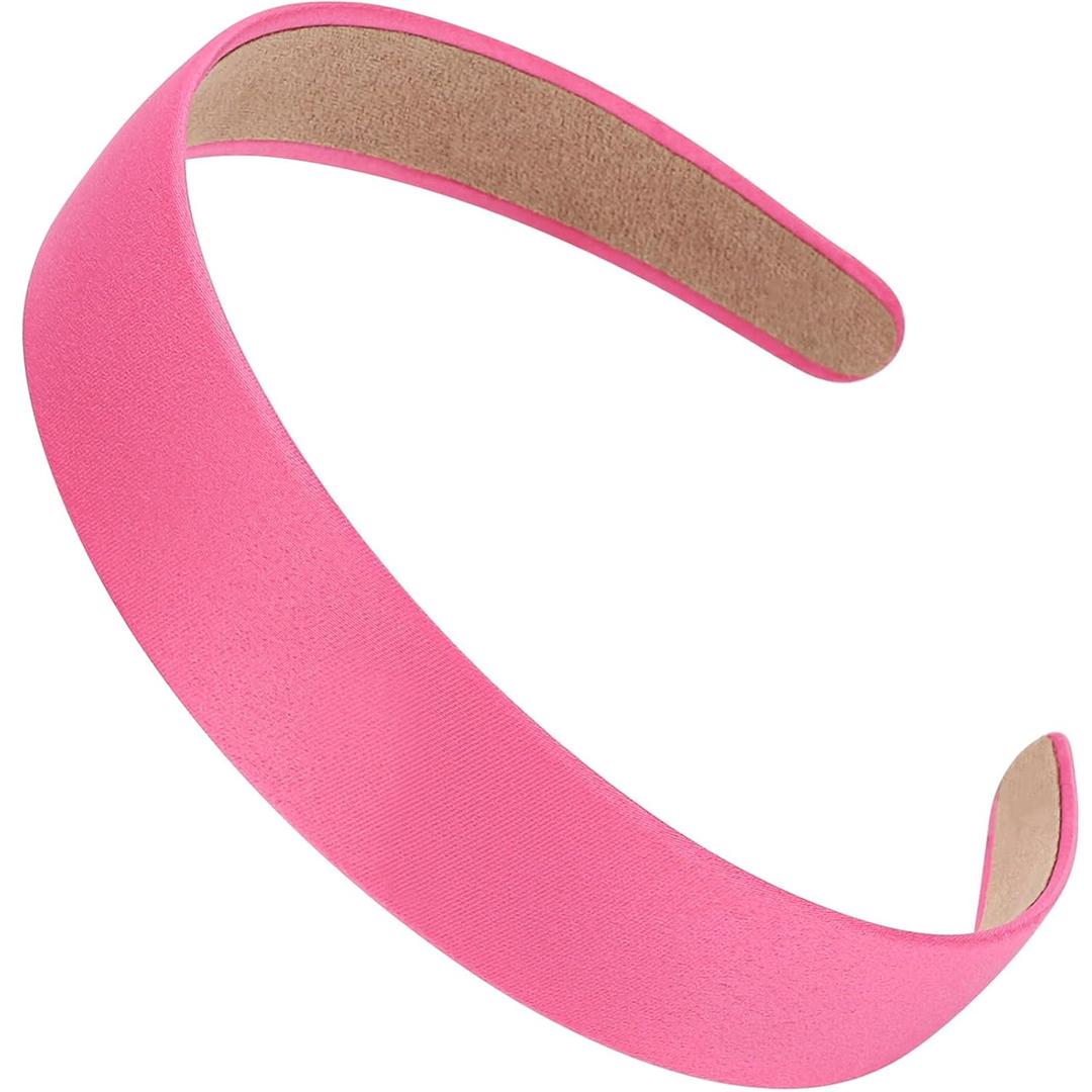 4 x WantGor Satin Headbands for Women, 1.2 Inch Wide Solid Hair Bands Plain Hairband Holiday Head Band Hair Accessories for Crafts DIY (Rose Red)