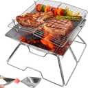 Portable Fire Pit with Grill for Camping, Heavy Duty Collapsible Foldable Fire Pit with Campfire Grill & Carry Bag for Outdoor, Backyard, Patio, Picnic, BBQ