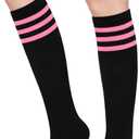 Knee High Socks for Women Knee Socks Tube Socks Womens Athletic Socks Cotton Tall Socks Long Socks Knee High Stockings (One Size, Black/Pink)
