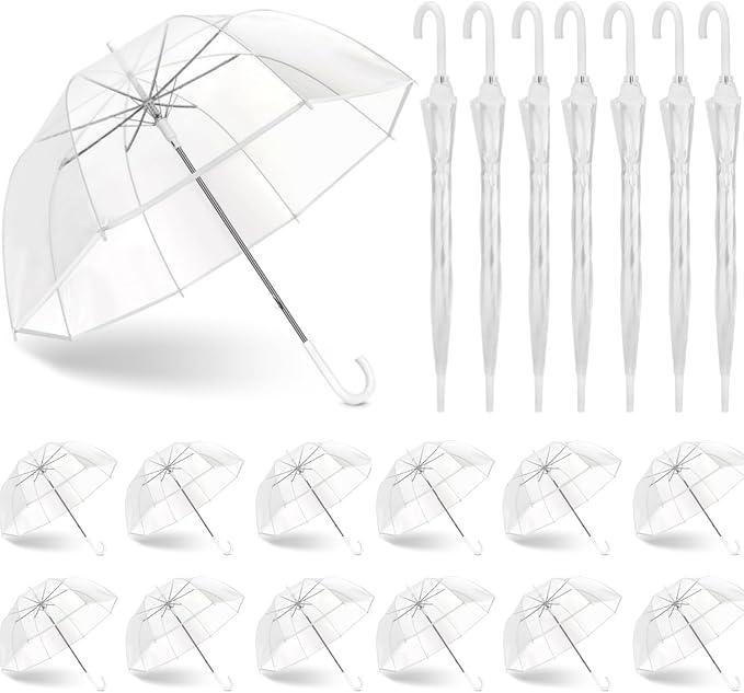 GEWURIZXY 20 Pcs Clear Umbrella Wedding Bulk 47 Inch Large Dome Rain Windproof Stick Umbrellas for Weddings Prom Graduation and Outdoor Events(White Handle) (Clear, 82CM 20PCS)