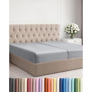 Split King Fitted Bed Sheet - Bottom Single Fitted Sheet Only - Ultra-Soft Hotel Luxury Bedding w/ 8-16 Inch Deep Pockets - Breathable & Wrinkle Free - Easy-Care, Fade & Shrink Resistant - Steel Blue