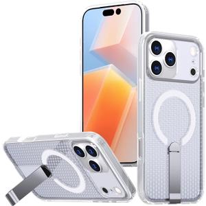 for iPhone 17 Pro Max Case with Stand, Compatible with Magsafe, Heat Dissipation, Foldable Stand, Double-Layer Ventilation Holes Slim, Non-Slip Cover for iPhone 17 Pro Max-Clear