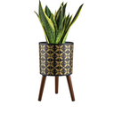 12 Inch Planter Pot with Stand, Planter for Indoor Plants, Drainage Holes and Rubber Plug, Modern Mid-Century Flower Planter Pot for Home Garden Patio, Black and Gold