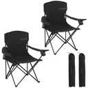 SUNNYFEEL Portable Camping Chair with Side Pockets & Cup Holder 300LBS Capacity Padded Portable Outdoor Chair, Carry Bag Included, Great for Camping, Tailgating, Firepits, Patio, & More Black