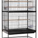 Prevue Pet Products Steel Bird Flight Cage with Wheels - Large Birdcage for Parakeets, Canaries, Finches, Cockatiels, Lovebirds, & Green Cheek, Metal Standing Birdcage - Black, Large