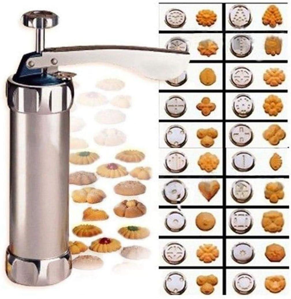 YOOUSOO Cookie Press Maker Kit, Spritz Cookie Maker Machine For Baking, For DIY Biscuit Maker and Decoration with 20 Cookie Discs and 4 Piping Tips (Stainless Steel)