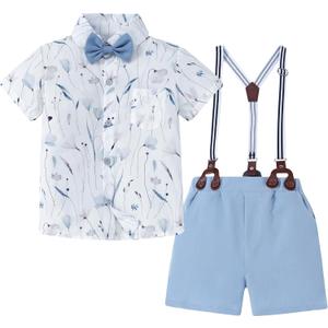ZOEREA Boy Clothes Kids Formal Suit Summer Short Sleeve Shirt & Shorts Gentleman Outfit 2 Piece Clothing Set 5-10Y (7-8 Years, Blue)