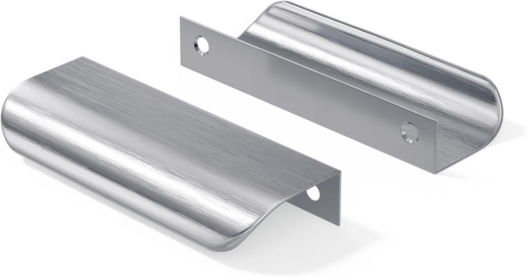 goldenwarm 10 Pack 3 Inch Finger Pulls Brushed Nickel Handles for Cabinets Silver Dresser Pulls Edge Tab Drawer Hardware for Kitchen Cupboard (Hole Center:76mm(3in))