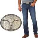 3 x XGALBLA Western LongHorn Bull Head Texas Cowboy Belt Buckle Silever