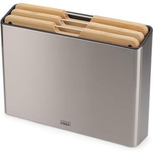 Joseph Joseph Folio Premium 3-Piece Bamboo Cutting Board Set, Stainless Steel Slimline Case for Organized Kitchen Storage (3.4"L x 15"W)
