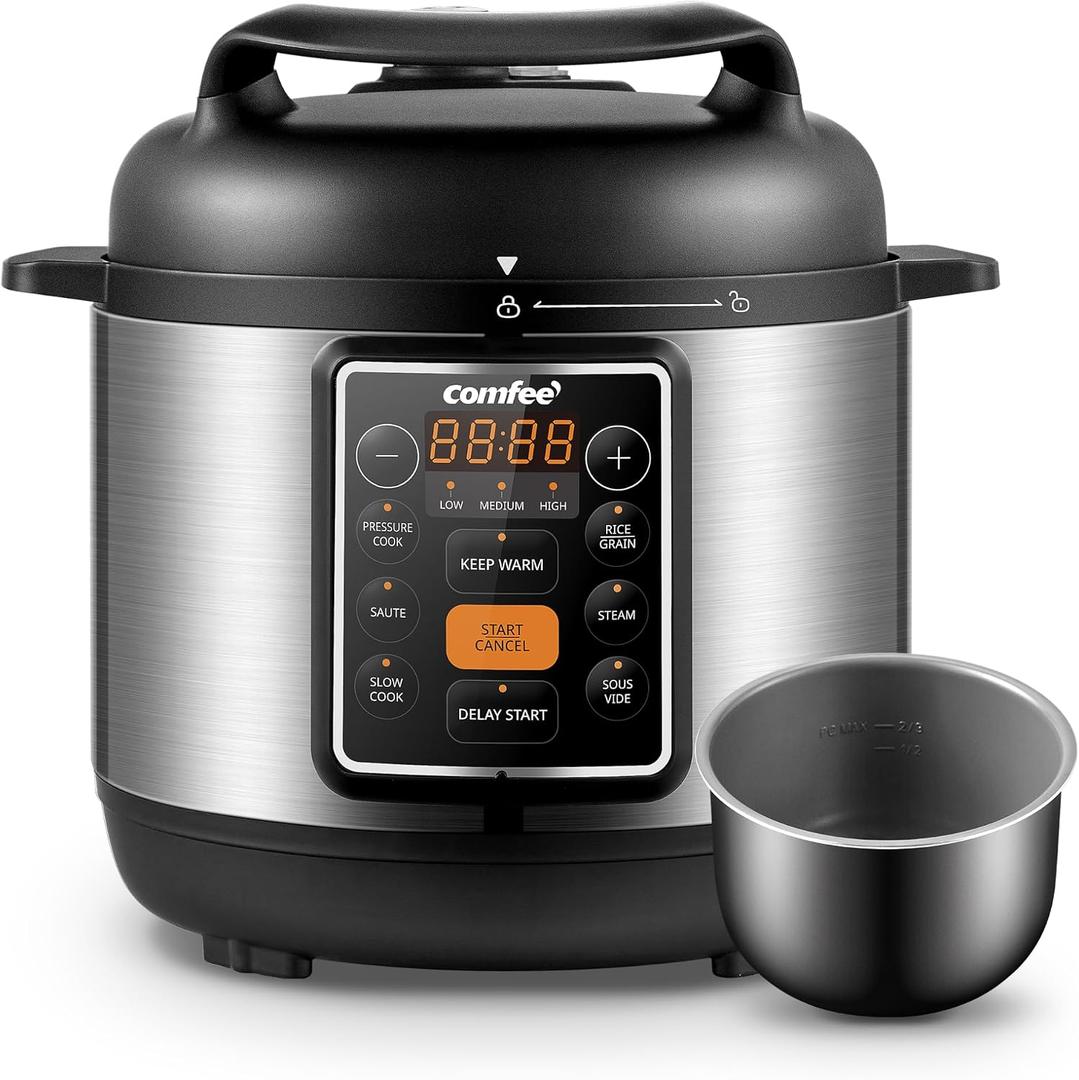 COMFEE 7-in-1 Small Electric Pressure Cooker, Slow Cooker, Steamer, Saut, Sous Vide, Warmer, Multi Cooker with Natural Ceramic Coated Non-Stick Pot, 3 Quarts