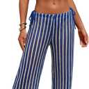 ZAFUL Women's Halter Bikini Sets V Neck Textured Triangle String High Cut Tie Side 3 Piece Swimsuits with Cover Up Pants, Medium