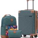 Cosbarn Carry On Luggage 22x14x9 Airline Approved, Hardside 20 Inch Carry on Suitcases with Wheels, Hard Shell ABS Lightweight Carry on Luggage Set, Travel Suitcase Set with TSA Lock, DarkGreen, 3 Piece Sets