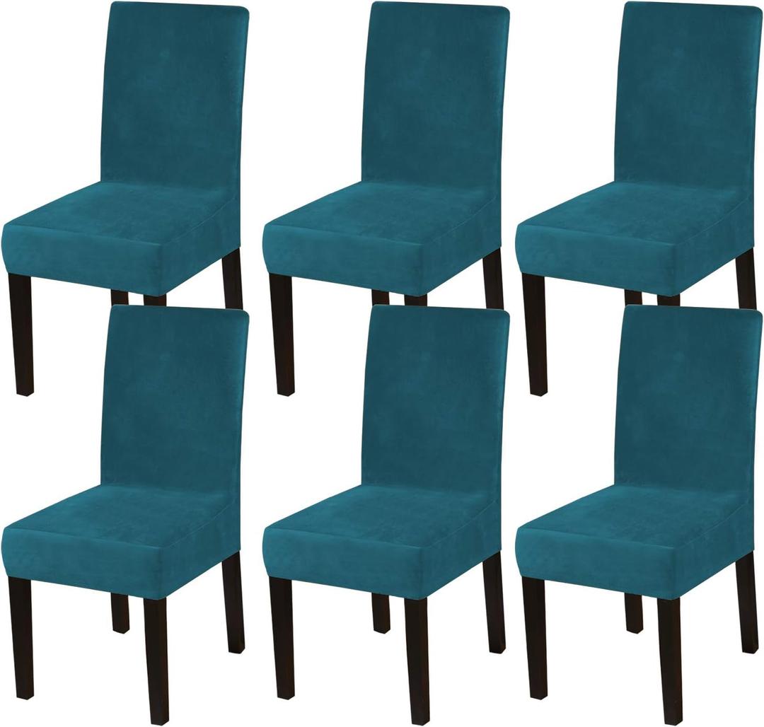 Turquoize Velvet Dining Chair Covers for Chair Covers Set of 6, Stretch Dining Chair Slipcover Parsons Chair Covers Removable Chair Protector Covers for Hotel, Thick Soft Velvet Fabric (6, Deep Teal)
