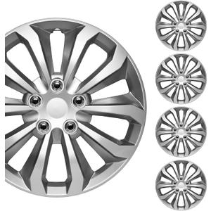 BDK 16 Inch Hubcaps Set of 4 - OEM Replacement Snap-On Wheel Rim Covers - Universal Fit Car Wheel Cover for Cars, Trucks, SUV, Vans Durable ABS Silver & Gunmetal Hub-Cap Car Accessories Exterior