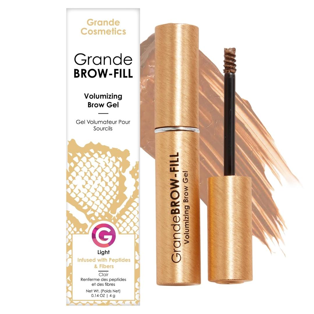 Grande Cosmetics GrandeBROW-FILL Volumizing Brow Gel, Tinted or Clear Eyebrow Mascara, Soft Flexible Hold, Water Resistant (2. Light)