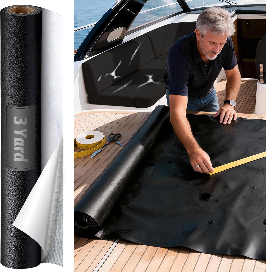 Self-Adhesive Marine Vinyl Faux Leather: Meneng 3 Yard Roll Heavy Duty Boat Seat Vinyl - Waterproof & Scratch-Resistant for Marine Upholstery - Leather Repair Patch for Furniture Sofa Couch