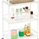 HDANI 3 Tier Rolling Cart,Heavy Duty Multifunctional Metal Frame-Supports 22 Lbs Per Tier,Rolling Cart with 2 Lockable Wheels for Office,Home,Bedroom,Kitchen,Bathroom (White) (Small Mesh)