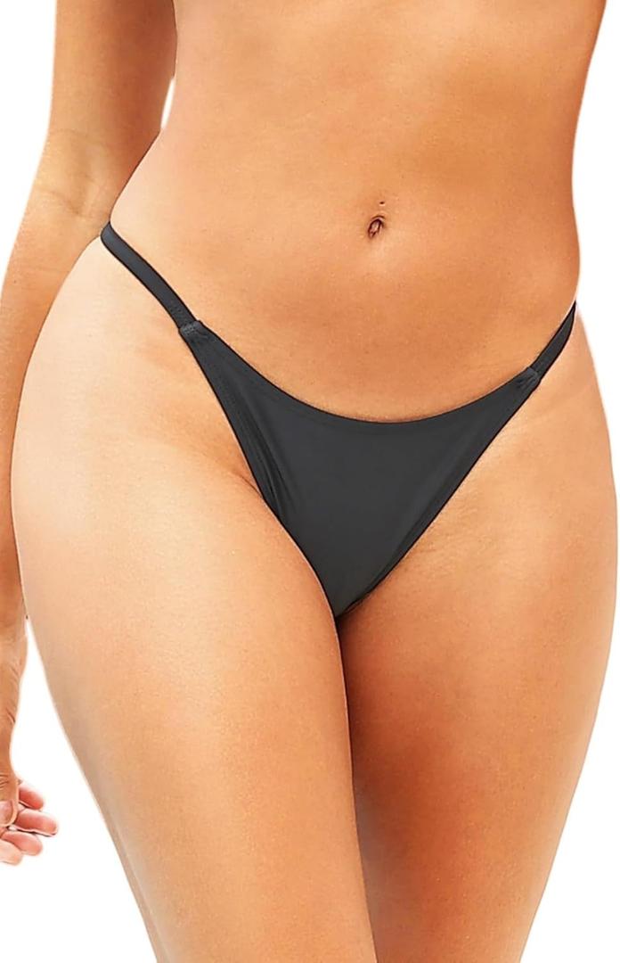 Zmart Women Thong Bikini Bottoms G String Sexy Low Waist Swimsuit Bottom Brazilian Cheeky Bathing Suit Bottoms (Black, L)