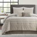 LANCO MODERN LIFESTYLE Cotton Comforter Set King, Gorgeous Geometric Jacquard, Beige Soft Lightweight Bedding Set for All Seasons, Bedskirt, Pillow Shams and Decor Pillows