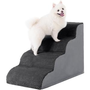 MIHIKK Dog Stairs Ramp, Curved 4-Step Dog Steps for Small Dogs and Cats, Pet Stairs for High Beds and Couch with Anti-Slip Washable Cover and Durable High Density Foam, Dark Grey