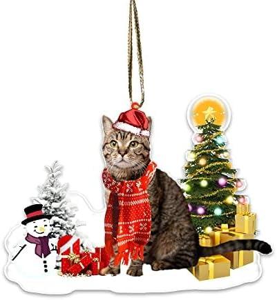 3 x American Shorthaired Technically Cat Ornament, Acrylic Christmas Tree Hanging, 2023 Funny Cat Lover Xmas Decoration