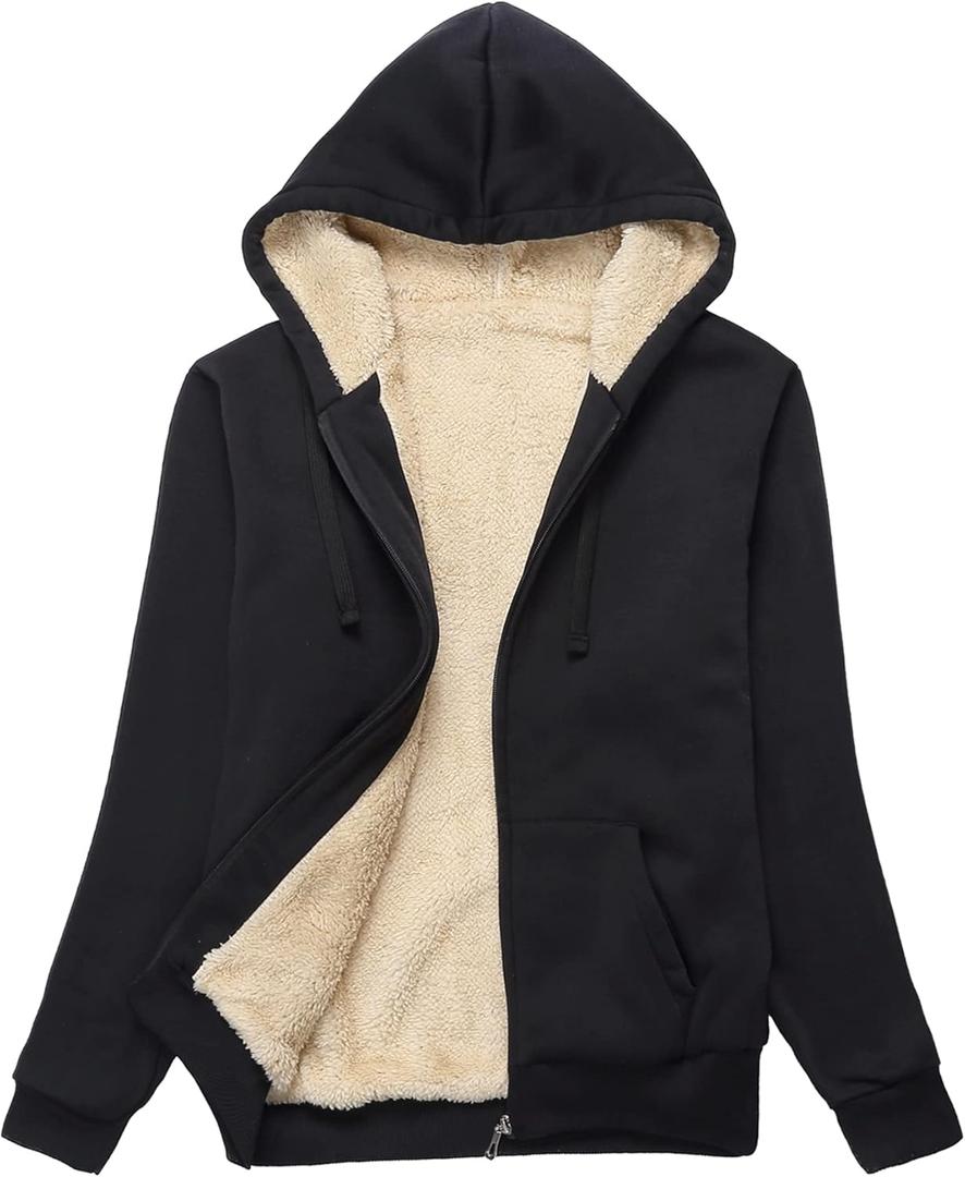 SWISSWELL Hoodies for Women Winter Fleece Sweatshirt - Full Zip Up Thick Sherpa Lined Hooded Jacket (XX-Large, Black)