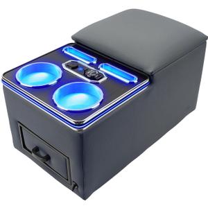 Center Console, Upgraded 7-Color Mood Lighting Center Console Organizer, Rear Bench Seat Armrest with Fast Phone Charging, Back Bench Seat Storage Box for Car Minivan Van Truck (Gray)