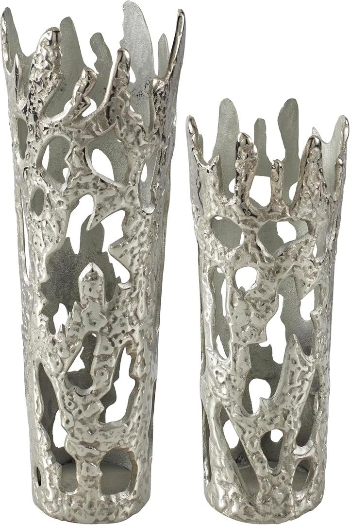 Mark&Day Vases, Set of 2 Lakevia Traditional Silver Flower Vase, Nickel Aluminum Floor Vase for Flowers, Decorative Home Decor Accents for Living Room Bedroom Kitchen Office (20"x8"x8", 16"x7"x7")