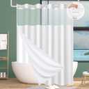 FADOTY No Hook Shower Curtain and Snap in Liner Set White Tufted Chevron Striped Cloth Waterproof Washable Fabric Boho Bath Curtain with See Through Mesh Top Window for Bathroom Hotel 71" x 74"