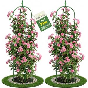 2 Pack Garden Obelisk Trellis for Climbing Plants, 6 FT Metal Rustproof Plant Support Rose Trellis, Tower Potted Cages for Flowers Fruits Vegetable Vines Indoor & Outdoor, Green(4 Tiers)