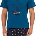 Keyocean Mens Henley Pajama Set, Soft Cotton Short-Sleeve Shirt and Shorts Summer PJ Set for Sleeping, Tahitian Tide, Medium