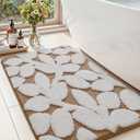DEXI Bathroom Rugs 20x32, Boho White Leaf Bath Mat, Non Slip Washable Absorbent Quick Dry Bath Rugs, Extra Soft Plush Microfiber Bathmat for Shower Floor, Tub, Sink, Brown