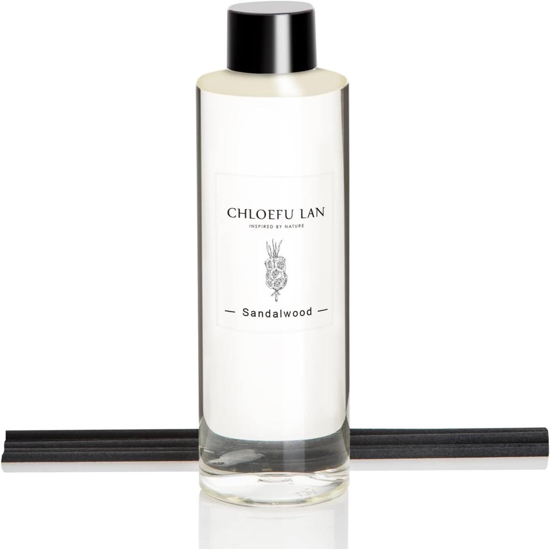 Chloefu LAN Sandalwood Essential Oil Scented Diffuser Oil 200ml/6.76 fl oz for Home, Scented Oils Diffuser Refill, Diffuser Sticks, Bathroom Diffuser, Best for Aromatherapy, SPA and Home, 0% Alcohol