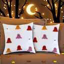 Tosleo Halloween Throw Pillow Covers 18x18 Set of 2 Happy Halloween White Spooky Ghost Orange Pillow Covers Embroidered Pillow Cases Thanksgiving Home Party Fall Decor Square Cushion Covers