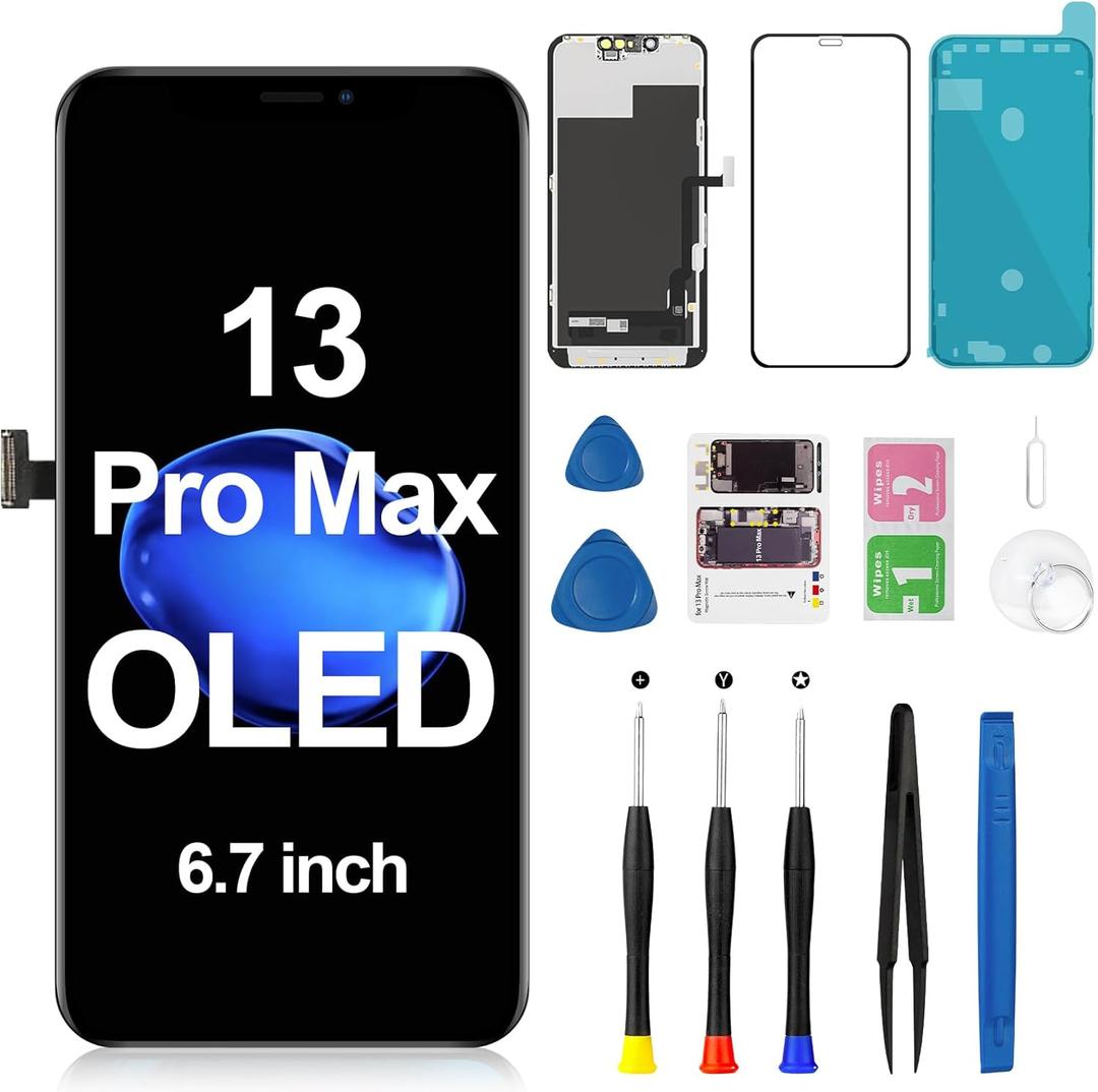 OLED for iPhone 13 Pro Max Screen Replacement Kit OLED Display 3D Touch Frame Digitizer A2641 A2643 A2484 A2644 A2645 Full Assembly Repair Tool Black 6.7 inch