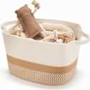 Stylish Cotton Rope Storage Basket For Dog Toys, Magazines or Books - The Perfect Woven Bin with Handles For Everyday Organization Reduces Clutter in Your Rooms - A Decorative Gift & Storage Box