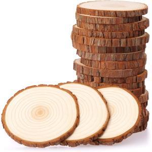 Fuyit Unfinished Wood Slices with No Hole, 20 Pcs 3.5-4 Inches Natural Wooden Circles with Bark for DIY Crafts, Christmas Ornament, Decoration