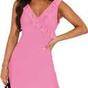 Women's Sexy V Neck Sleeveless Backless Ruffles Dress for Women Elegant Mesh Party Fitted Cocktail Mini Dresses M