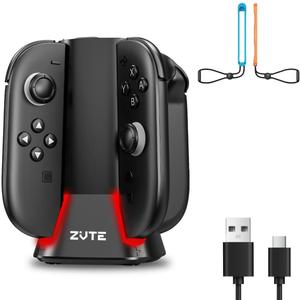 Charging Dock for 2025 Nintendo Switch 2 JoyCon Controllers, 4-Slot Charger Station for Switch 2 Joy-Con Controllers, Magnetic & Weighted Base, LED Indicators, with USB-C Cable and 2 Wirst Strap