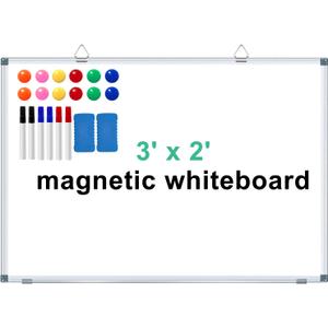 H-Qprobd 3' x 2' Magnetic Whiteboard Large Dry Erase White Board 36"x24" Aluminum Presentation Whiteboard with Long Pen Tray, 6 Markers, 2 Erasers &12 Magnets
