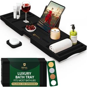 ROYAL CRAFT WOOD Premium Foldable Bathtub Tray Caddy - Wood Bath Tray for Tub, Bamboo Shelf, Expandable Bath Table Trays, Bathtub & Bathroom Accessories for New Home & Mothers, Birthday Gifts for Mom