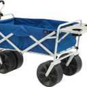 MacSports All Terrain Beach Wagon with Side Table|Heavy Duty Collapsible Folding Cart with Large Wheels for Beach Day, Picnic, Camping, Outdoor Activities | Blue/White