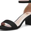 FW FRAN WILLOR Women Open Toe Low Chunky Short Heels Ankle Strap Block Heel Sandals Party Dress Wedding Pump Shoes (10, Black)