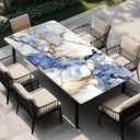 Rectangle Table Cloth Cover Waterproof Elastic Fitted Polyester Fitted Tablecloths for 4 Foot Tables for Indoor,Picnic Camping Outdoor 48" x 30"Blue Marble